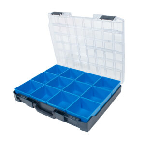 Kunststof assortimentskoffer incl. 12 inzetbakjes blauw