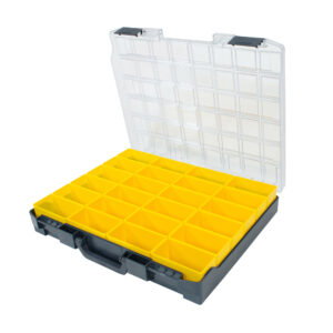 Kunststof assortimentskoffer incl. 24 inzetbakjes geel